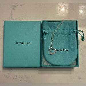 Tiffany & Co. Elsa Peretti Open Heart Necklace Sterling Silver w/Five Diamonds